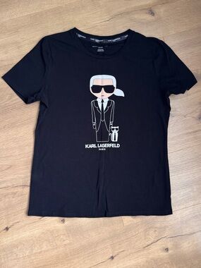 Karl Lagerfeld Black Graphic Tee with Iconic Character